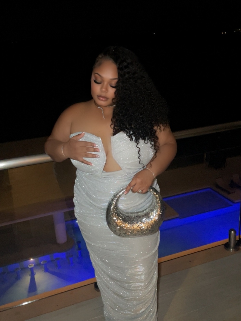 AKIRA Sparkling Silver Strapless Maxi Dress